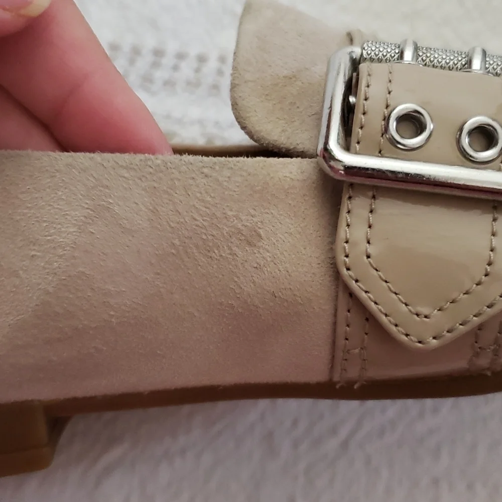 UGG suede beige loafer, slip on, silver buckle, flats,  women's size 7.